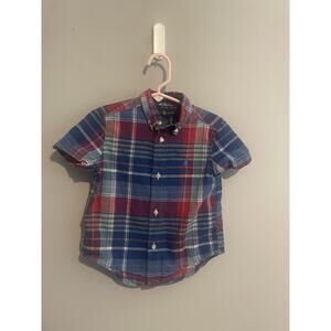 Ralph Lauren Blue Plaid Button‎ Down Short Sleeve SHIRT Iconic Pony Logo 3t